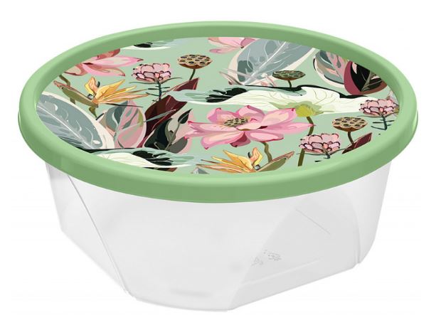 Контейнер для продуктов круглый 1,4л с декором (зелёный)